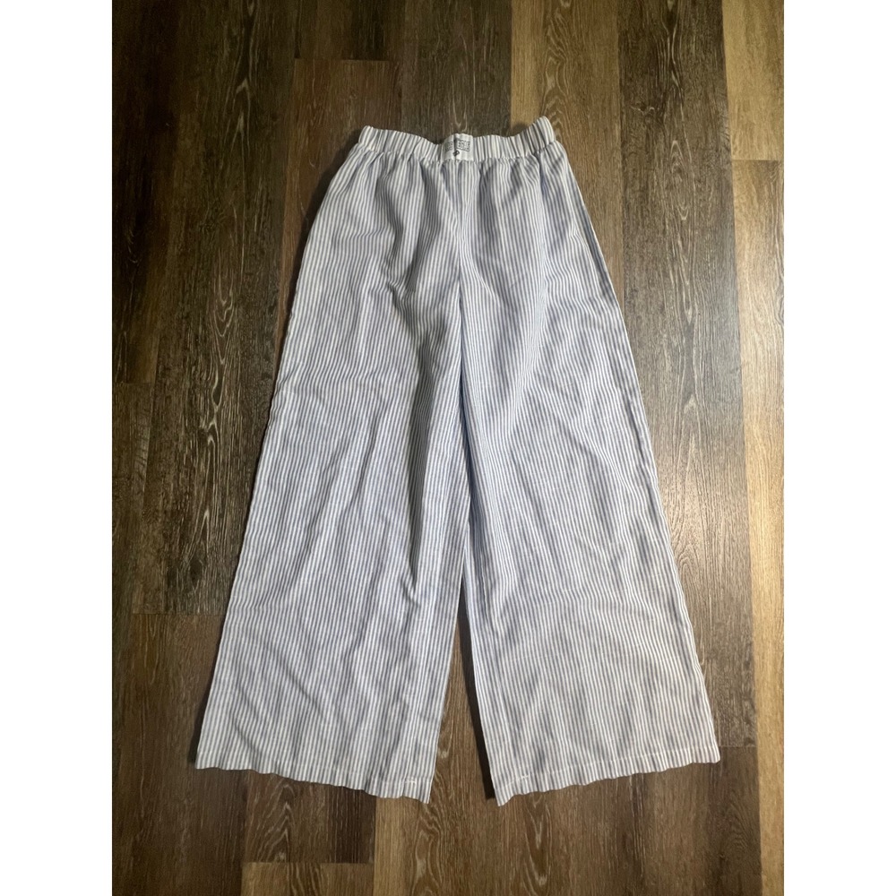 Nevada Las Vegas Lounge Pants Women Small‎ Blue White Striped Wide Leg Elastic